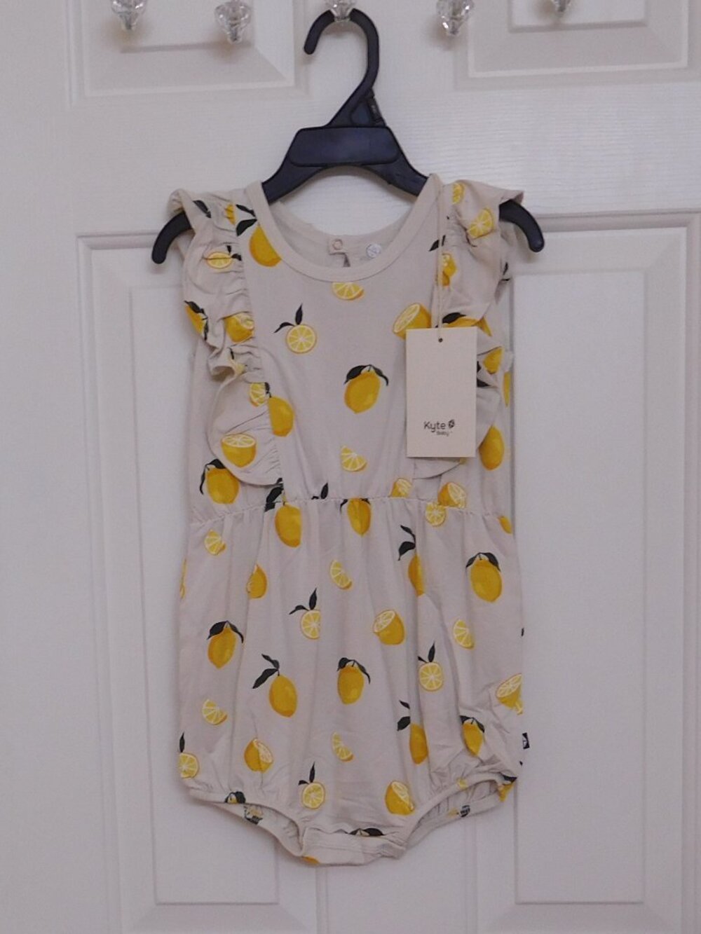 NWT Kyte Baby Beige Yellow Lemon Print Bubble Romper sz 3t